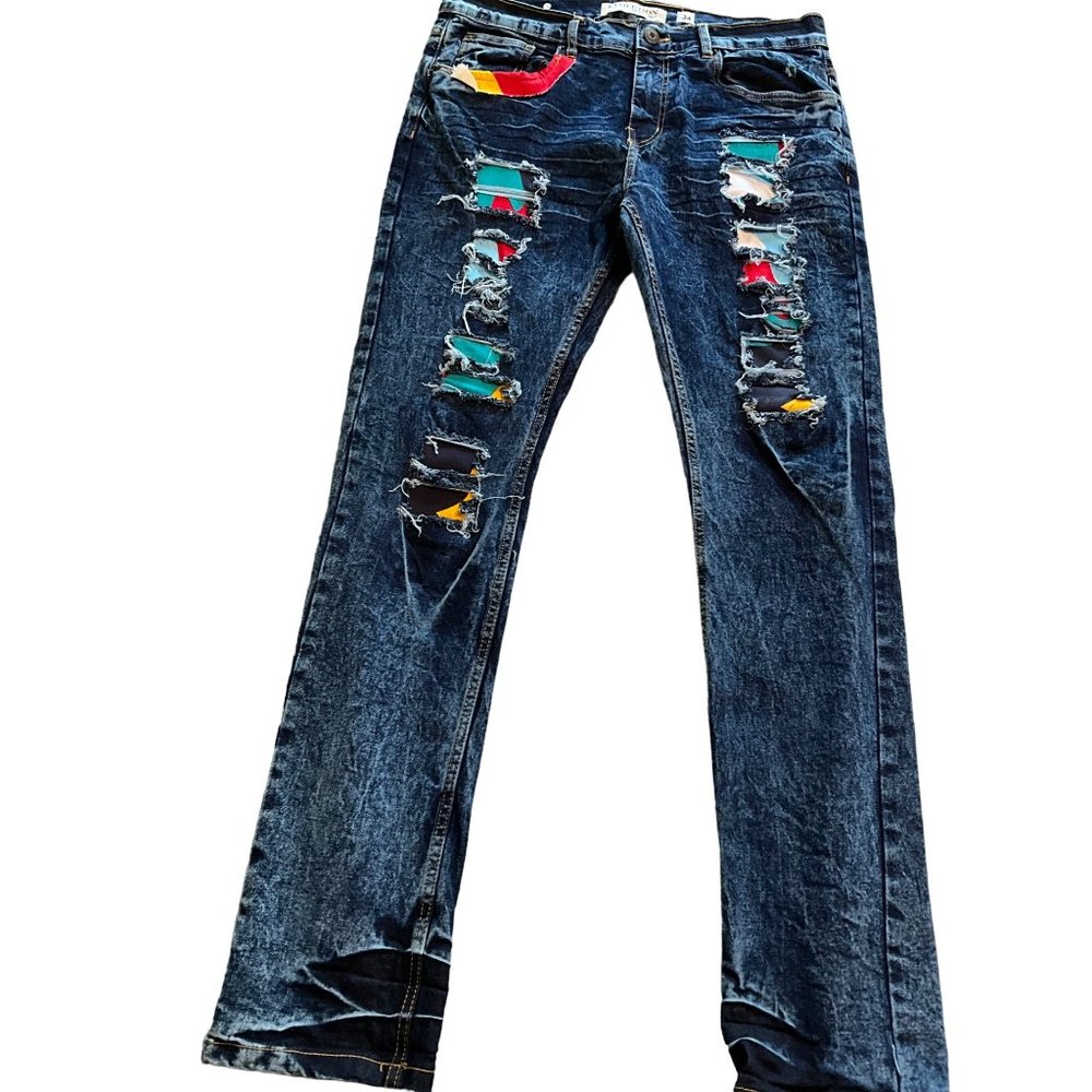 Evolution in Design skinny jeans distressed multicolor‎ insets 34x32 - Picture 3 of 8